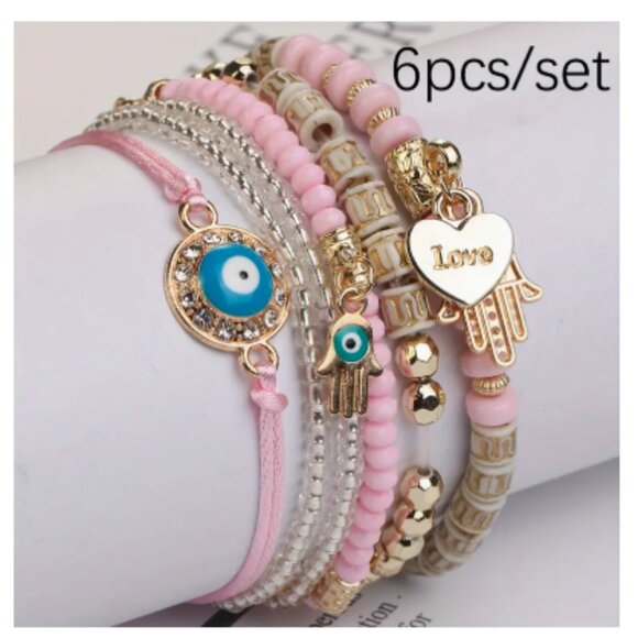 New Handcrafted Bohemian Chic Evil eye Pendant Set –6pcs - Picture 1 of 1